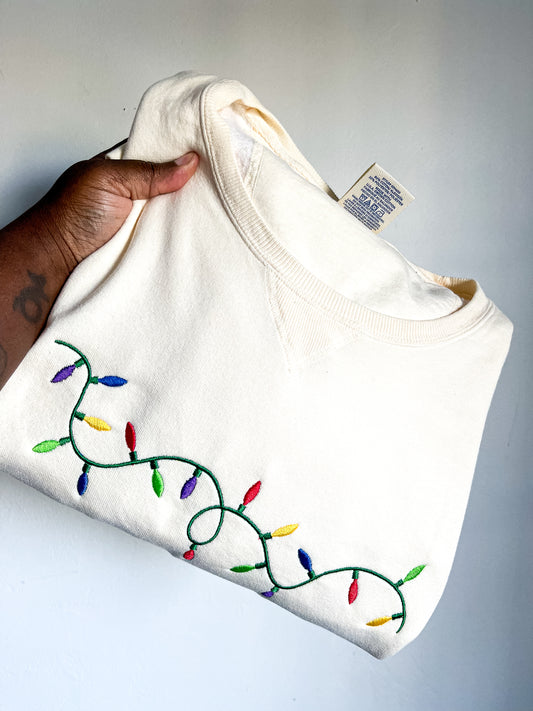 Embroidered Christmas Lights Crewneck