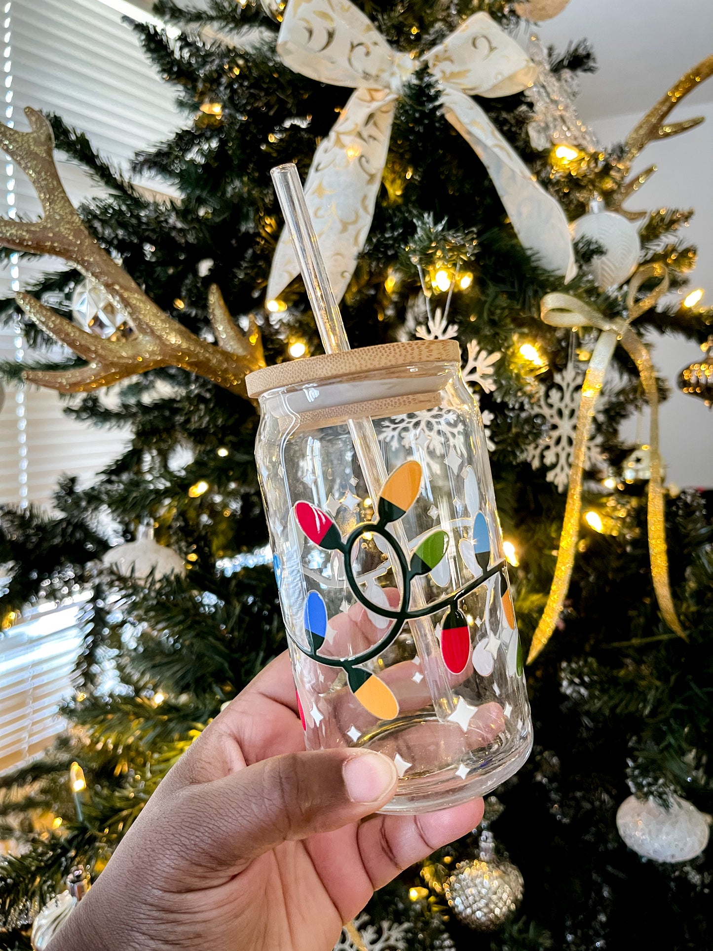 Christmas Lights 16oz. Glass Cup